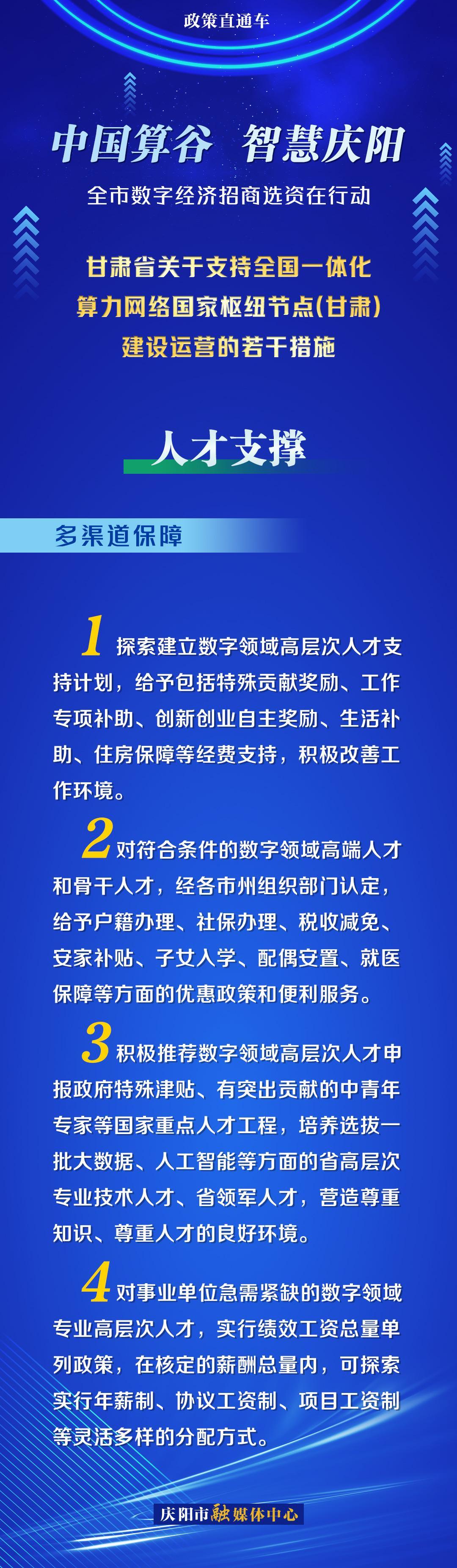 甘肃省关于支持全国一体化算力网络国家枢纽节点(甘肃)建设运营的若干措施︱人才支撑——多渠道保障