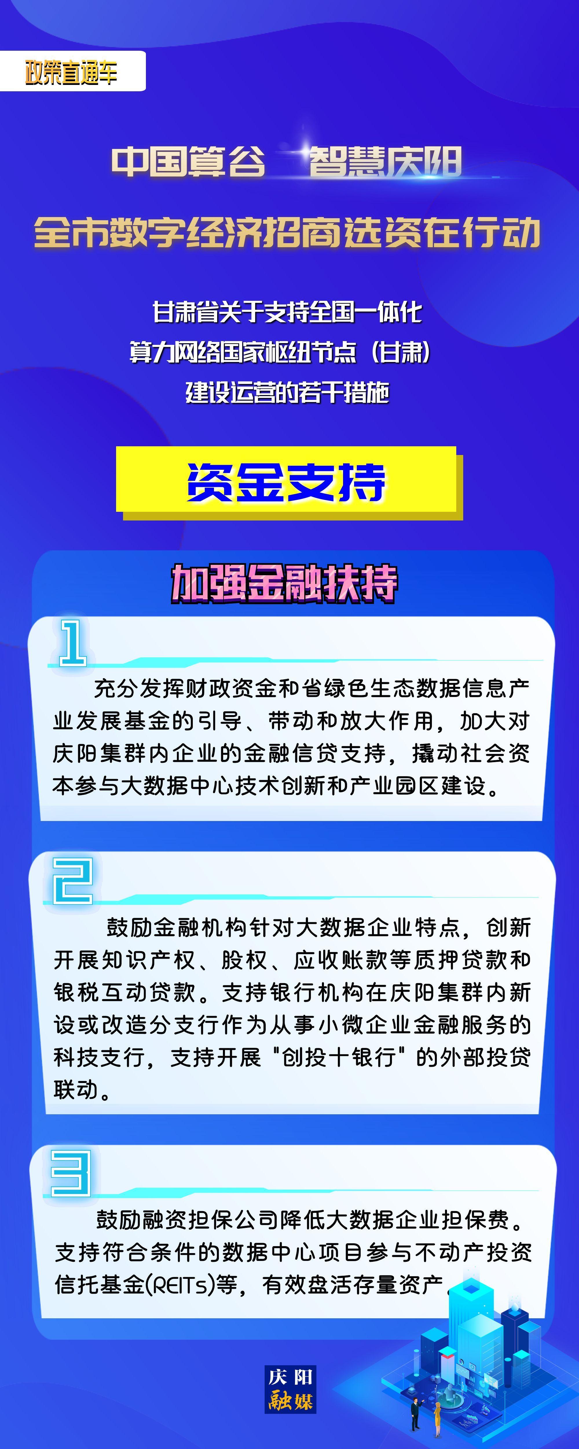 甘肃省关于支持全国一体化算力网络国家枢纽节点(甘肃)建设运营的若干措施︱资金支持——加强金融扶持