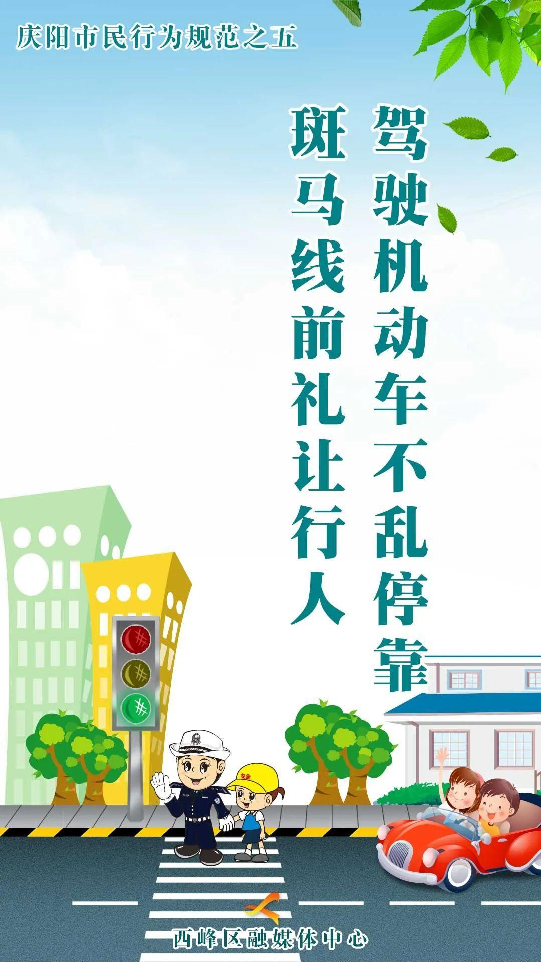 【海报】庆阳市民行为规范之五丨驾驶机动车不乱停靠 斑马线前礼让行人
