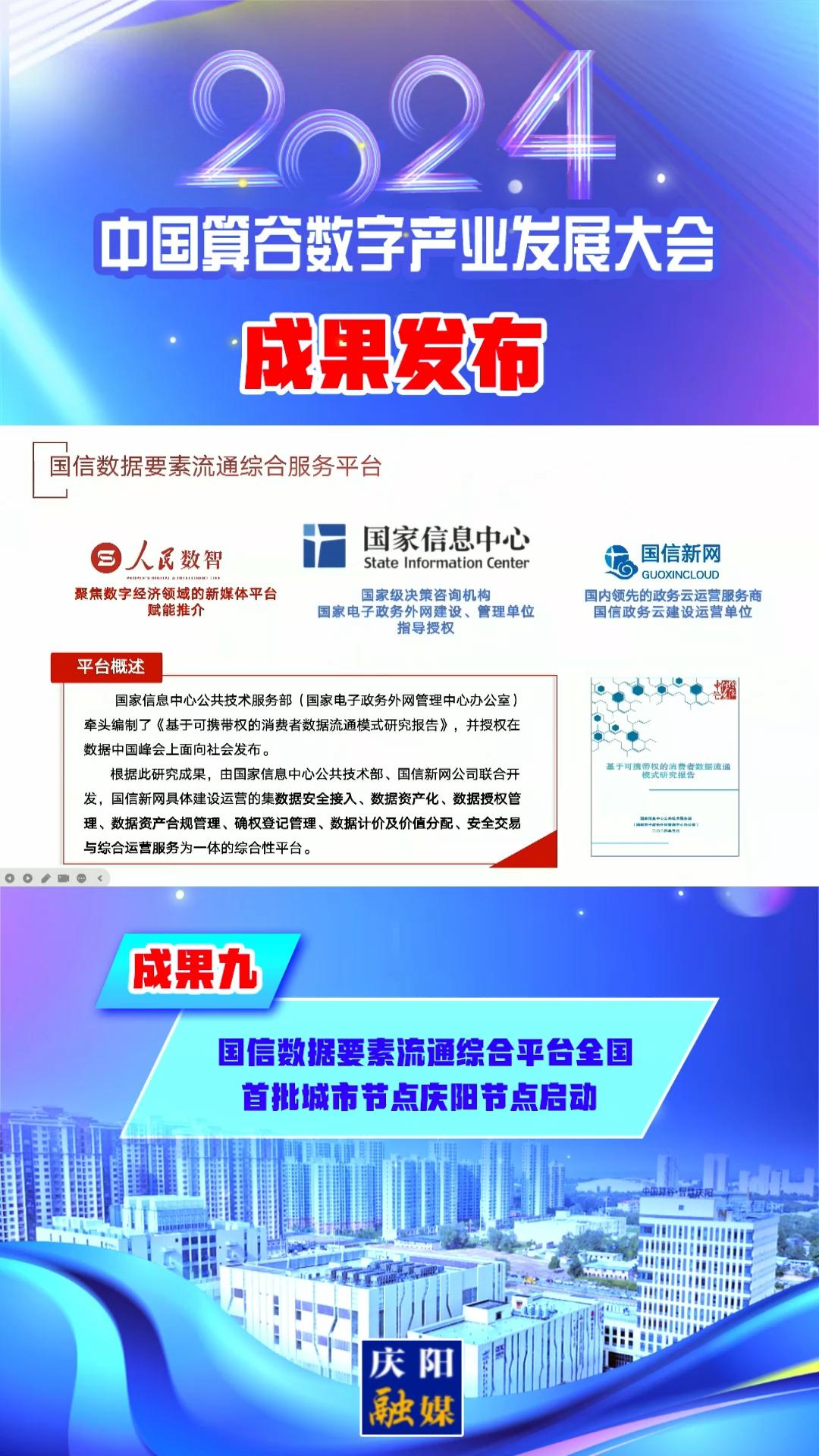 【V视】2024中国算谷数字产业发展大会成果九︱国信数据要素流通综合平台全国首批城市节点庆阳节点启动