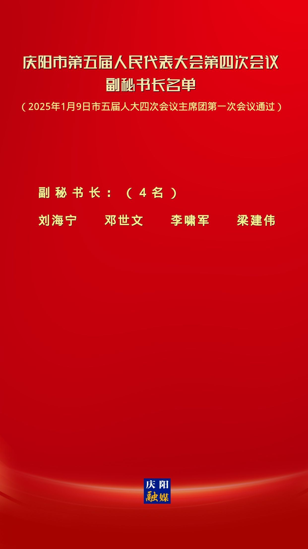 庆阳市第五届人民代表大会第四次会议副秘书长名单