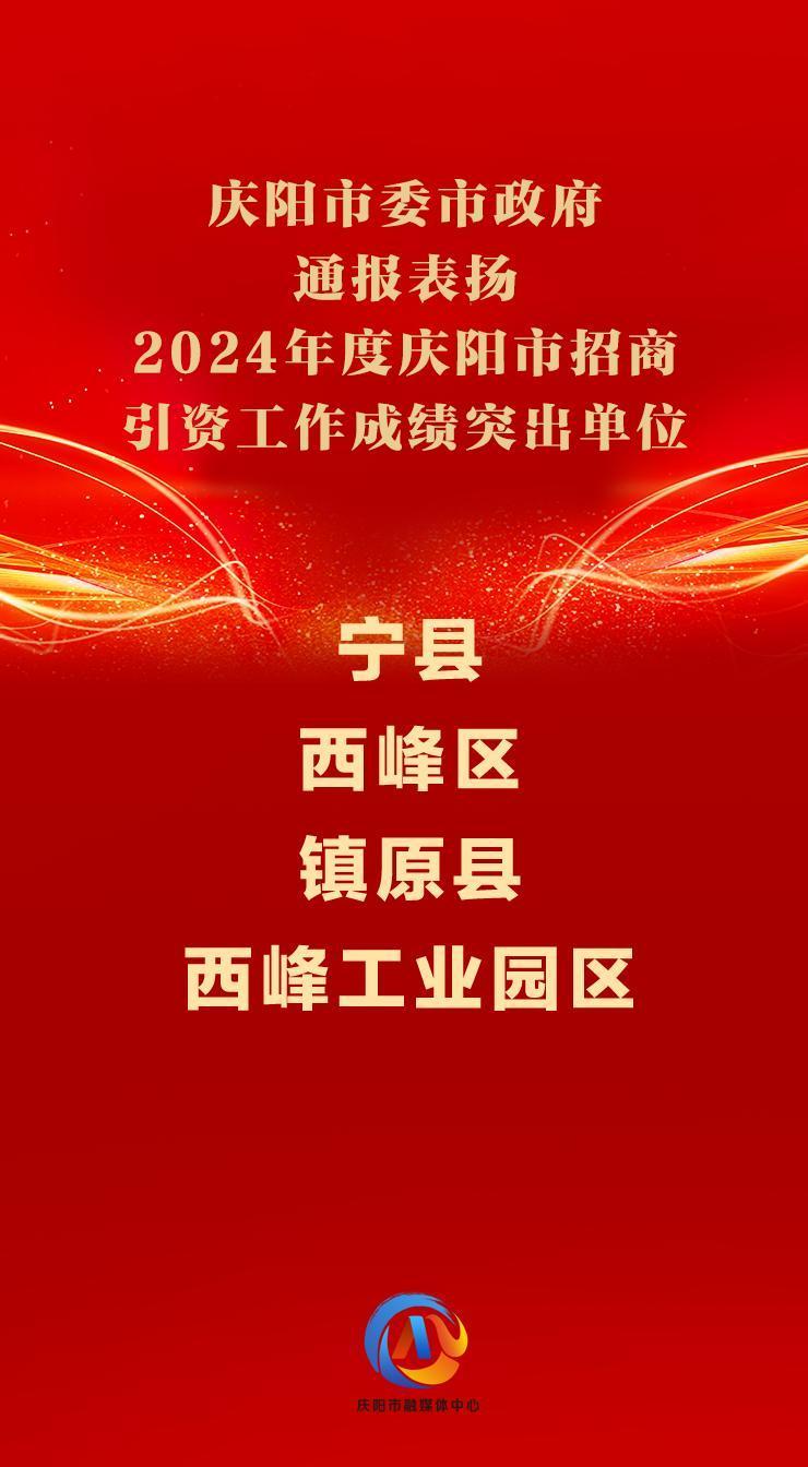 ​【微海报】庆阳市委市政府通报表扬2024年度庆阳市招商引资工作成绩突出单位