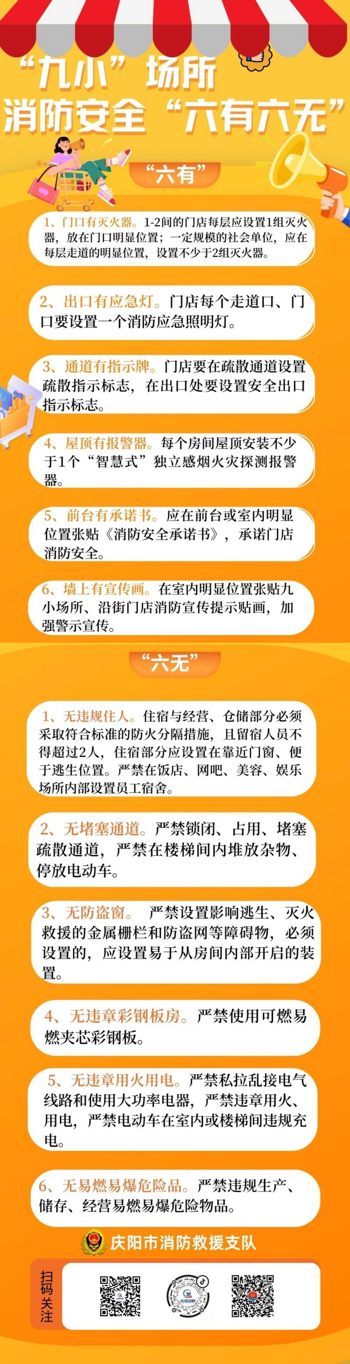 【庆阳消防伴我行】“九小”场所消防安全“六有六无”