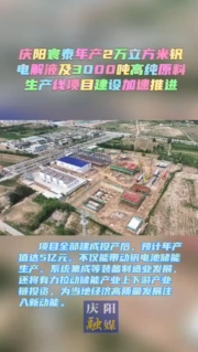 庆阳寰泰年产2万立方米钒电解液及3000吨高纯原料生产线项目加速推进